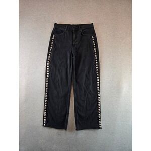 AllSaints Blake Stud Jeans Womens 29 (32x30) Black Studded Baggy Raw Hem Moto